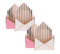 jojofuny Lot de 4 Boîtes Enveloppes pour Bouquets de Fleurs Pliables en Carton Blanc et Rose à Rayures Dorées, Coffrets Présents Adaptés Fête des Mères, Saint-valentin, Mariage