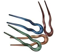 jojofuny Lot de 4 Épingles à Cheveux en U Vintage Grandes Accessoires pour Chignon Femmes Bâtonnets en Résine aux Couleurs Rouge Brun Vert Kaki et Bleu Maintien Antidérapant pour