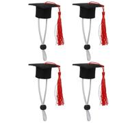 jojofuny Lot de 4 Mini Chapeaux de Doctorat pour Animaux de Compagnie Casquettes Ajustables avec Pompon Rouge Accessoires Décoratifs pour Séances Photo Fêtes et Costumes de Hamster