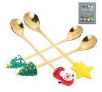 jojofuny Lot de 4 set de Cuillères à Dessert en Acier Inoxydable au Design Noël Manches Longs pour Café Gâteau et Boissons Usage Domestique et Fêtes de Noël Coffret Présent Vert