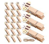 jojofuny Lot de 50 Mini Pinces à Linge en Bois d'abeille avec Ficelle en Jute Naturelle, Petites Pinces Photo Décoratives pour Accrocher Photos, Sachets Alimentaires et Créations DIY,