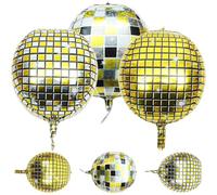 jojofuny Lot de 6 Ballons en Aluminium Boule Disco Dorée Argentée et Noir Doré Décoration de Fête à Thème pour Soirées Dansantes Anniversaires et Mariages Accessoire Réfléchissant et