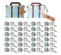 jojofuny Lot de 60 Mini Boîtes à Dragées en Papier Kraft Format Valise Vintage 8 X 5,5 X 3 Cm avec Étiquettes Voyage et Ficelle Jute, Coffrets Présents Légers pour Mariage,