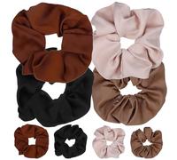 jojofuny Lot de 8 Grandes Attaches Élastiques pour Cheveux en Satin Doux Couleurs Noir Marron Kaki et Beige Accessoires pour Queue de Cheval Féminins Confortables et Adaptés à Toutes