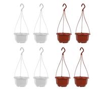 jojofuny Lot de 8 Sets de Jardinières Suspendues en Plastique Pots de Fleurs Ronds Huit Côtés E180 Crochets Moyens 4 Marron Café 4 Blanc Céramique pour Plantes D’Intérieur et Balcon