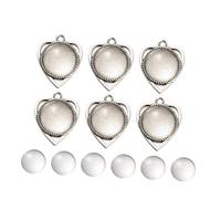 jojofuny Paquet de 2 Kit Pendentifs Rétro Cœur et Rond Plateau Cabochon Plaqué Argent Antique pour Création Bijoux DIY avec Patchs Verre