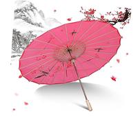 jojofuny Parapluie En Soie Et Papier Huilé Classique à Fleurs, Accessoire De Performance Pour Spectacle, Poignée En Bambou, Grand Diamètre 82 Cm, Décoration Artistique Chinoise