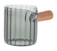 jojofuny Pichet à Lait en Verre 90 Ml Poignée en Bois d'Acacia Tasse à Mesurer Expresso Distributeur de Lait Résistant à la Chaleur pour Café Pâtisserie et Maison