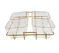 jojofuny Plateau à Condiments Compartimenté en Acrylique avec Support Métallique Doré 4 Compartiments sans Couvercle Bol à Snacks Transparent pour Buffet de Fruits Réutilisable