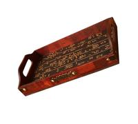 jojofuny Plateau à Fruits en Bois Naturel 40X20 CM Coins Métal Style Rétro, Plateau Rectangulaire pour Service à Thé et Décoration de Table la Maison