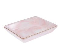 jojofuny Plateau en Céramique à Motif Marbre Rose Liseré Doré Plateau Rectangulaire Multifonction pour Bijoux et Accessoires de Salle de Bain Rangement Élégant pour Colliers Bagues et