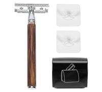 jojofuny Rasoir de Sécurité Manuel Double Face en Bambou Argenté Ensemble sans Lame Boîte de Récupération en Fer et Support Rasoir Professionnel Portable pour Barbe Propre Usage