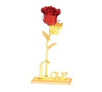 jojofuny Rose Décorative Pailletée Or Socle Love Décoration Saint-Valentin Présent Romantique Femme Bouquet Rose Artificielle Ornement Bureau et Maison 1 Ensemble Rouge Vif