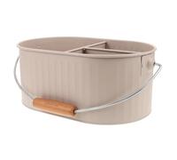 jojofuny Seau en Métal avec Poignée en Bois Conteneur de Rangement pour Salle de Bain, Grosse Capacité, Finition Beige Crème, Organise Produits de Toilette et Serviettes, pour Salle de