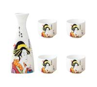 jojofuny Service à Saké Japonerie en Céramique Bouilloire à Vin Multifonctionnelle 1 Pichet 4 Tasses Pot à Saké Lisse pour Maison Restaurant et Salon de Thé Ensemble de Verrerie