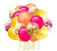 jojofuny Set de Ballons Latex avec Confettis Colorés et Rubans pour Décoration de Fête Ballons Suspendus pour Anniversaire Mariage Baptême Kit Décoratif Rouge Orange et Or pour Mur et