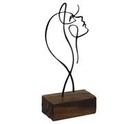 jojofuny Statuette en Fer Forgé Noire Socle en Bois Long Sculpture Abstraite Représentant Une Femme Art Minimaliste en Métal pour Décoration de Bureau et Maison Ornement Artistique