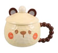 jojofuny Tasse à Café en Céramique 1 Pièce avec Couvercle et Cuillère, Motif Chien Cartoon Mignon, Petite Tasse Kawaii pour Café et Thé, Présent Original pour Maison et Bureau