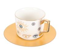 jojofuny Tasse à Café en Céramique Œil du Mauvais Œil Set 1 Pièce Soucoupe Design Rétro Décoratif Capacité pour Café Thé et Chocolat Chaud Usage Maison et Pause Goûter