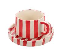 jojofuny Tasse à Café en Céramique Rayée Rouge 250 Ml Soucoupe Assortie Mug Créatif pour Latte Art Thé et Chocolat Chaud Vaisselle Pratique pour Bureau et Moment de Détente