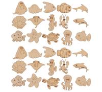 jojofuny Tranches de Bois D'animaux Marins à Décorer 200 Pcs, Rondelles Vierges en Bois Naturel Lisse pour Artisanat Diy, Loisirs Créatifs, Décoration, Peinture et Lettrage Style Aléatoire