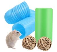 jojofuny Tunnels pour Hamsters Flexibles et Légers avec Boules Herbe Tressée Jouets Cachés et Entraînement pour Petits Animaux Lot de Bleus Boules