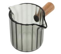 jojofuny Verre à Espresso Compact avec Double Bec et Poignée Bois Pichet Verre à Lait et Au Design Rainuré Élégant pour Café Thé et Cappuccino