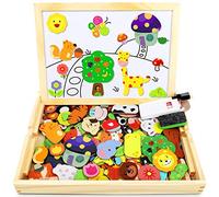 Jojoin Puzzles en Bois Magnétique, 110 Pièces Animaux Jigsaw avec Tableau Noir de Chevalet à Double Face Jouets Educatif, Jouets Montessori Educatif pour Enfants Fille 3+ Ans