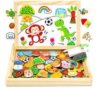 Jojoin Puzzles en Bois Magnétique, 110 Pièces Jeux de Sport Animalier Jigsaw avec Tableau Noir de Chevalet à Double Face Jouets Educatif, Jouets Montessori Educatif pour Enfants Fille 3+ Ans