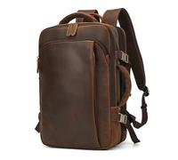 JOJOJ Sac à dos en cuir for homme, style rétro, grande capacité, 17 pouces, en cuir de vachette, idéal for les voyages et les loisirs.(Brown)