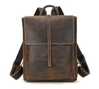 JOJOJ Sac à dos en cuir for homme, style rétro, idéal for les voyages et les activités de plein air. Sacoche for ordinateur portable 14 pouces.(Coffee)