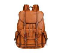 JOJOJ Sac à dos homme rétro en cuir de vachette fait main, sac à dos décontracté en cuir for ordinateur portable, sac de voyage professionnel(Brown)