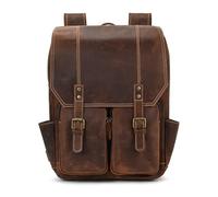 JOJOJ Sac à dos rétro grande capacité en cuir for homme, sac à dos de voyage en cuir de vachette.(Brown)