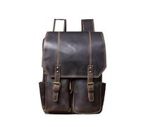 JOJOJ Sac à dos rétro grande capacité en cuir for homme, sac à dos de voyage en cuir de vachette for homme(Brown)