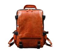 JOJOJ Sacs à dos unisexes, sac de voyage rétro en cuir de vachette.(Brown)