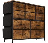 Jojoka Commode pour chambre à coucher avec 10 tiroirs, commode et commode, tiroir de rangement en tissu avec plateau en bois pour chambre d'enfant, placard, couloir, entrée (marron)