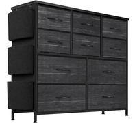 Jojoka Commode pour chambre à coucher avec 10 tiroirs, commode et commode, tiroir de rangement en tissu avec plateau en bois pour chambre d'enfant, placard, couloir, entrée (noir)