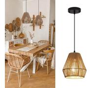 JOJOM Lustre rotin Rétro Boho Suspensions Tissé À La Main Lustre suspension rustique E27 Abat jour rotin Hauteur Réglable Pour salon cuisine chambre Restaurant Bar