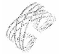 Jojomina Bracelet manchette multicouche avec strass en cristal pour femmes et filles, bracelet de mariée superposé, bijoux pour bal, fête, mariage, rendez-vous galant, 2.2 inches, Cristal Argent