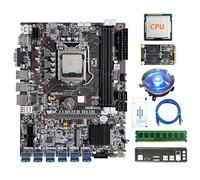Jojomino B75 Carte mère de minage 12 cartes + CPU + ventilateur + graisse thermique + RAM DDR3 8 Go + SSD 128 Go + câble réseau + déflecteur 12 USB 3.0 LGA1155 MSATA