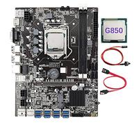 Jojomino Carte mère B75 8 cartes BTC Mining + CPU G850 + câble SATA + câble de commutation 8 x USB 3.0 vers PClE 1 emplacement LGA1155 DDR3 MSATA ETH Miner