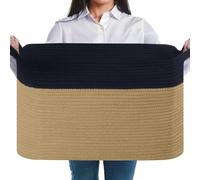 JOJOSEE panier à linge, panier de rangement tressé de 63 litres avec poignées, panier pour couvertures, vêtements, jouets, panier à linge chambre d'enfant ou salon, 55 x 38 x 30 cm, Noir et marron