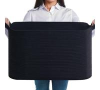 JOJOSEE panier à linge, panier de rangement tressé de 63 litres avec poignées, panier pour couvertures, vêtements, jouets, panier à linge chambre d'enfant ou salon, 55 x 38 x 30 cm, noir