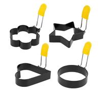 Jokapy 4pcs Ensemble d'anneaux d'oeufs en Acier Inoxydable avec poignée de Silicone Rust résistante antiadhésive Anneaux de crêpe pour Lave-Vaisselle xiangbaoshang(Set 2,Noir)