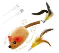 Jokapy Jouet électrique pour chat - Souris de jeu électrique - Avec clochette - Lumière LED - Queue en plumes - Bruit - Rechargeable par USB - Jouet interactif - Jaune