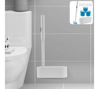 Jokapy Kit de Nettoyage des pinceaux de Toilettes avec 18 broussailles de Toilette recharges murales de Toilette Murale Kit de Nettoyeur de cuve à Toilette Pratique Brosse(Blanc)