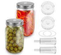 Jokapy Lot de 2 bocaux de fermentation de 800 ml avec valve de fermentation et poids, couvercle à visser, kit de fermentation à col large, récipient à kimchi, verre de fermentation pour kombucha