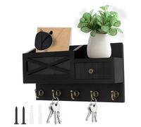 Jokapy Porte-clé pour bouton mural pour support mural et support postal, organiseur de courrier multifonction avec crochet de rangement et tiroir pour la décoration moderne de la ferme (noir)