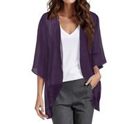 JokeLomple Boléro pour Femme - Cardigan Léger et Fin en Coton Tricoté Rétro Cardigan Open Front Cover Up Kimono en Mousseline Blouse Gilet à Manches Mi-Longues pour Mariage Robes Plages