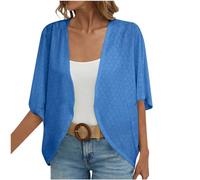 JokeLomple Cardigan Boléro Long Femme - Cardigan Léger et Fin en Coton Tricoté Rétro Cardigan Léger Plage Châle Kimono en Mousseline Blouse Gilet à Manches Mi-Longues Manche Maille Vintage Tops